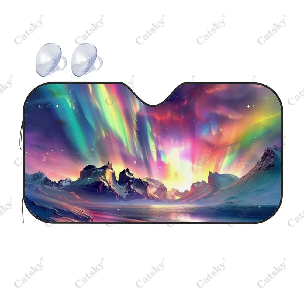 Colorful Aurora Snow Mountain Car Windshield Sunshade, Auto Accessories Front Windshield Sun Visor Blocks Uv Rays Protect Decor