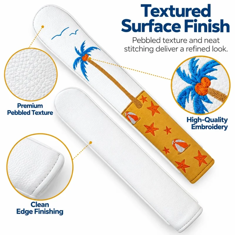 Golf Alignment Stick Cover Beach Palm Tree Design Wear Resistant PU Leather Cover