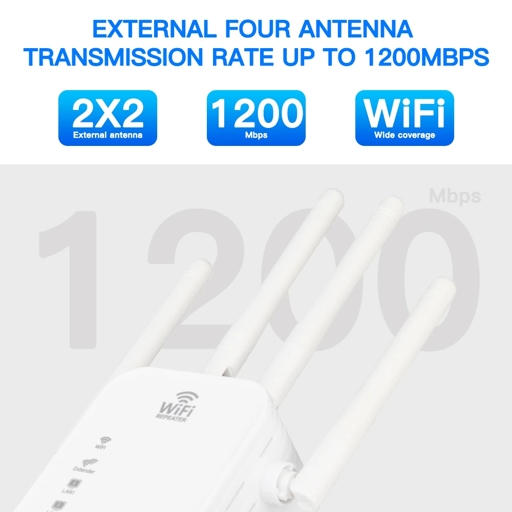 WiFi Repeater 1200Mbps Wireless Amplifier Dual Band 2.4G 5GHz Network Long Range Signal Booster For Home Office Wi-Fi Booster