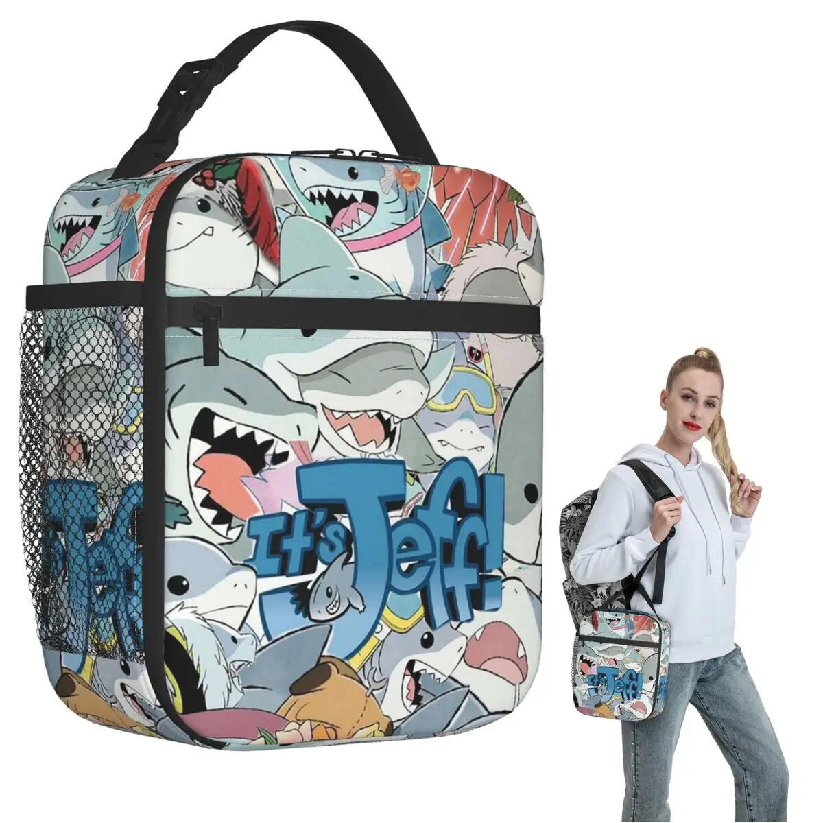 Cute Jeff The Land Shark Cartoon (2) Insulated Lunch Bag for Women Children Portable Food Boxes Thermal Lunch Box Tote