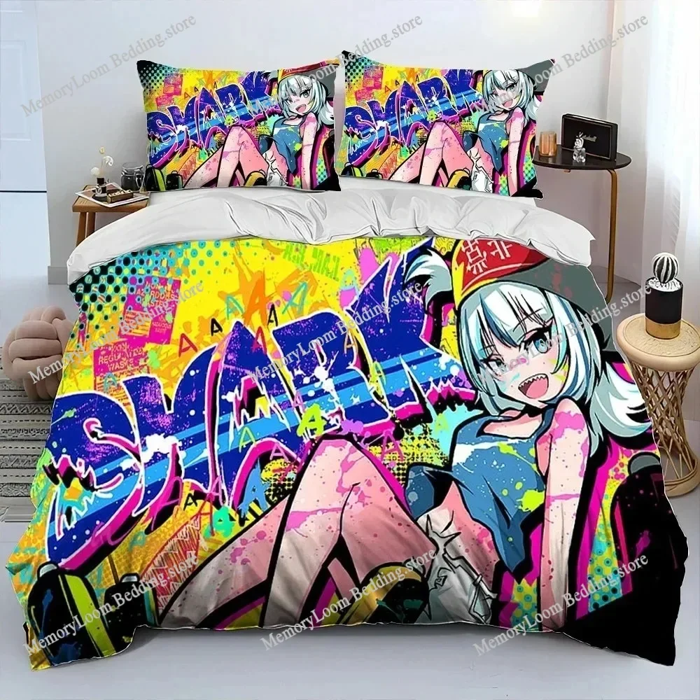 Cute Gawr Gura Hololive Anime Shark Fun Cartoon Poster Sheets Quilt Covers Bedding Dormitory Soft Warm Cozy Breathable Bed Sheet
