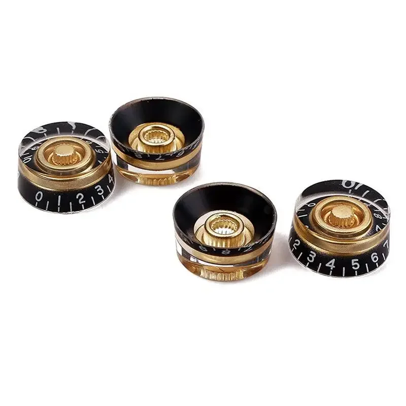 4PCS Black Gold Guitar Control Knobs Acrylic Guitar Speed Knobs with White Word for Electric Guitar Accessories Parts