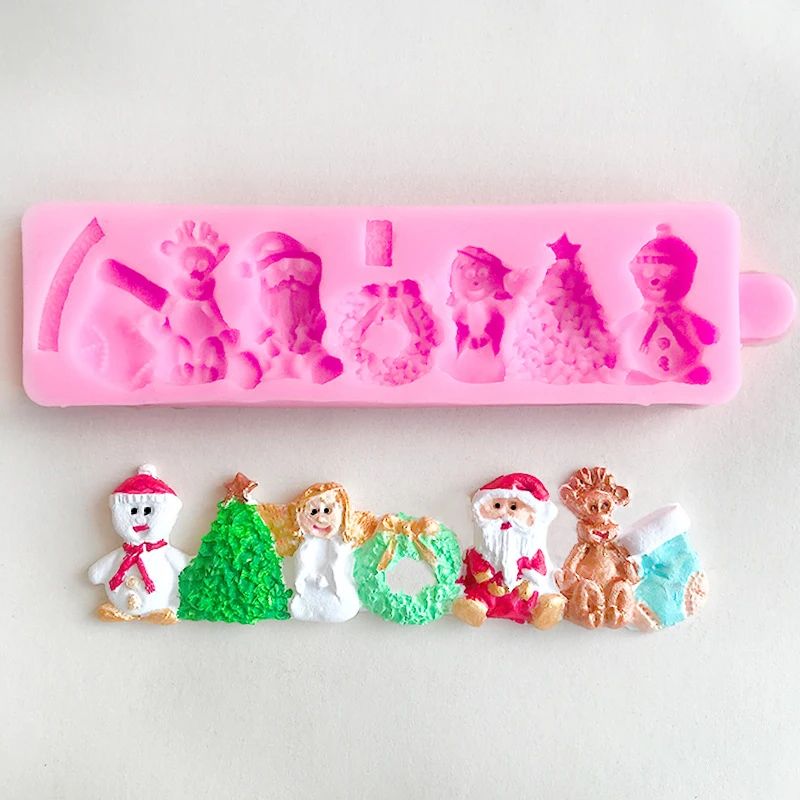 Christmas Series Elk Sleigh Santa Tree Silicone Mold Fondant Cake Chocolate Dessert Paper Cup Top Decoration Kitchen Baking Tool