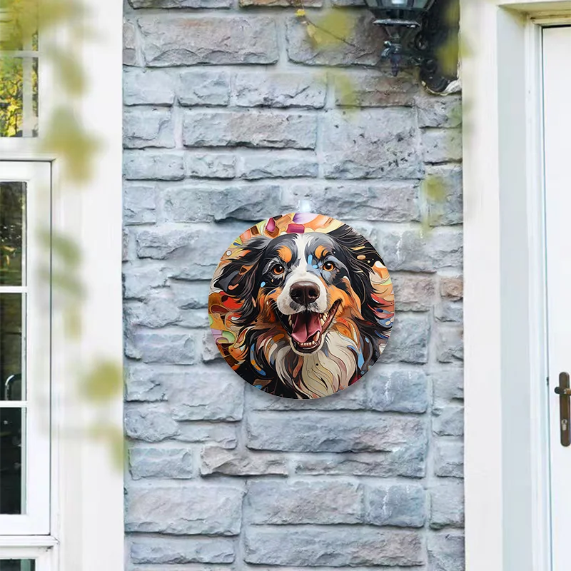 Aluminum logo animal relief painted circular wreath logo dormitory corridor garden  Bernese Mountain Dog theme decorative art