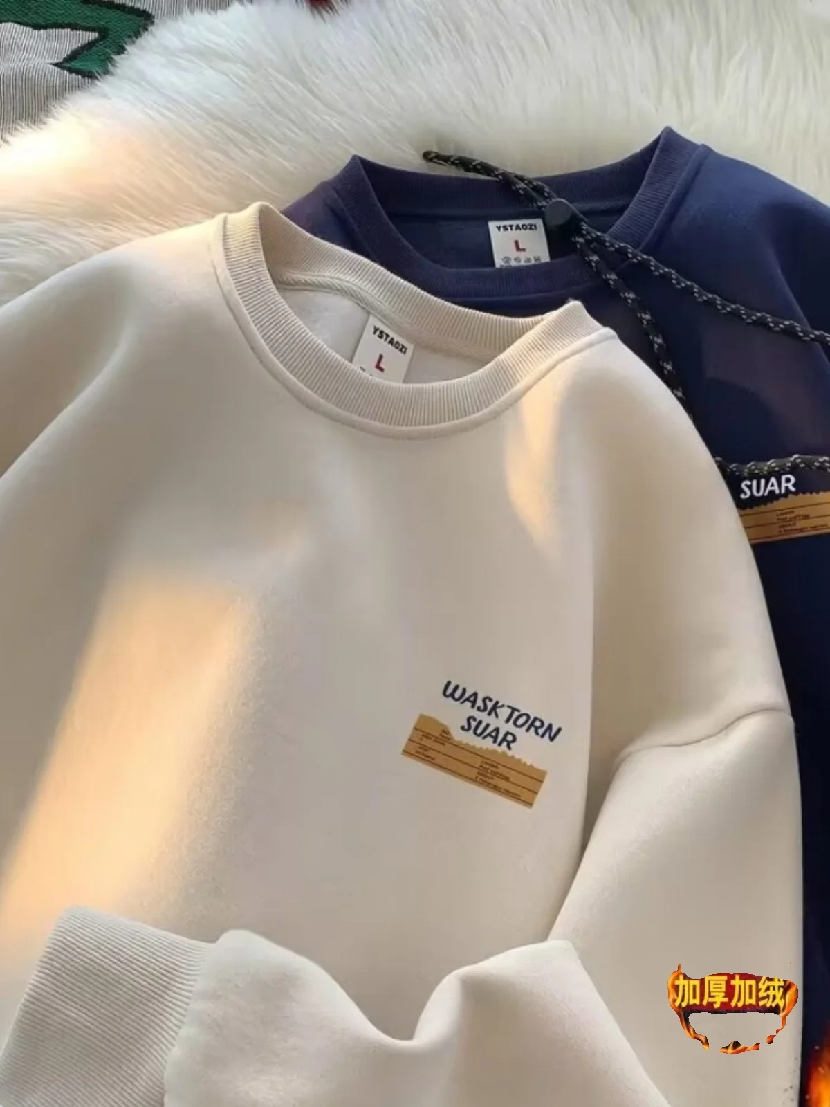 سترة رجالية بياقة مستديرة على الطراز الأمريكي القديم وهونغ كونغ، سميكة وفضفاضة للخريف والشتاء، معطف عصري للشباب للارتداء اليومي #2