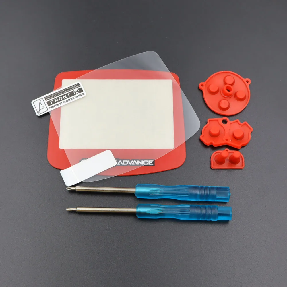 Plastic Lens Mirror & Clear Protective Film + Conductive Rubber Button and Screwdriver For GBA Console Screen Lens Protector