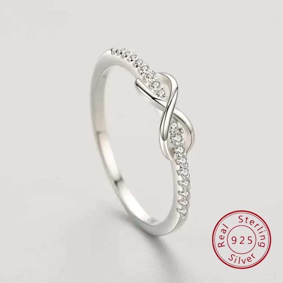 S925 فضة القوس 8 خاتم المرأة الأكثر مبيعا المتخصصة تصميم فاخر مستوحاة لانهائي الحب الدائري السبابة البنصر #1