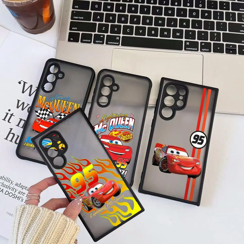 سيارات ديزني Lightning McQueen غطاء غير لامع ، جراب لسامسونج جالاكسي S24 ، S23 ، S22 ، S21 ، S20 Ultra ، 5G ، Fe ، S10 ، S9 Plus ، Cqoues ، S24Ultra ، 95