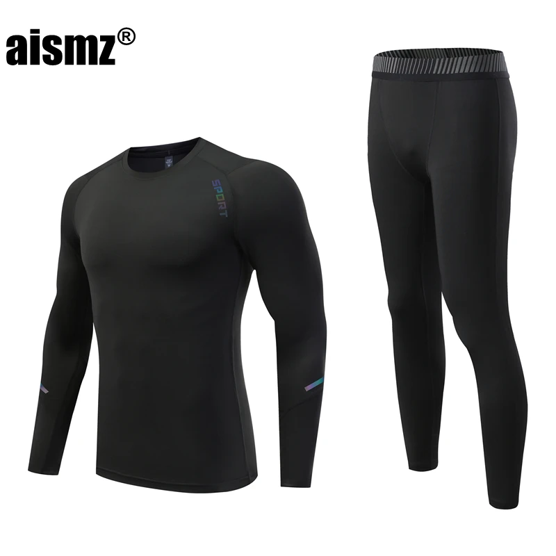 Aismz Winter Thermal Underwear Sets Men & Baby Children Rashguard Men\'s Compression Quick Drying Thermo Lingerie Long Johns