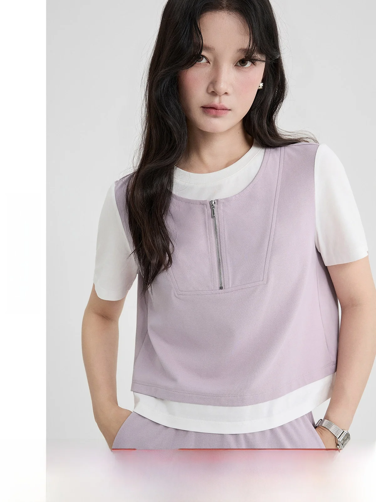 

Женская футболка с коротким рукавом в стиле колор-блок, повседневный свободный топ с имитацией двухслойности, новинка лета 2026, с круглым вырезом