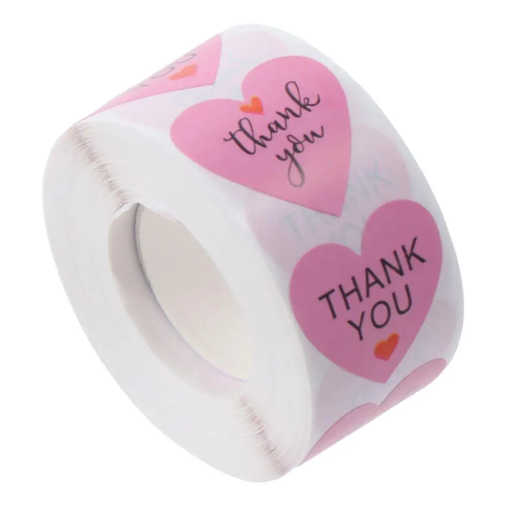 

500 шт. 1 дюйм наклейки ко Дню святого Валентина самоклеящиеся наклейки в форме сердца рулон «спасибо» розовые уплотнительные этикетки конверты уплотнения