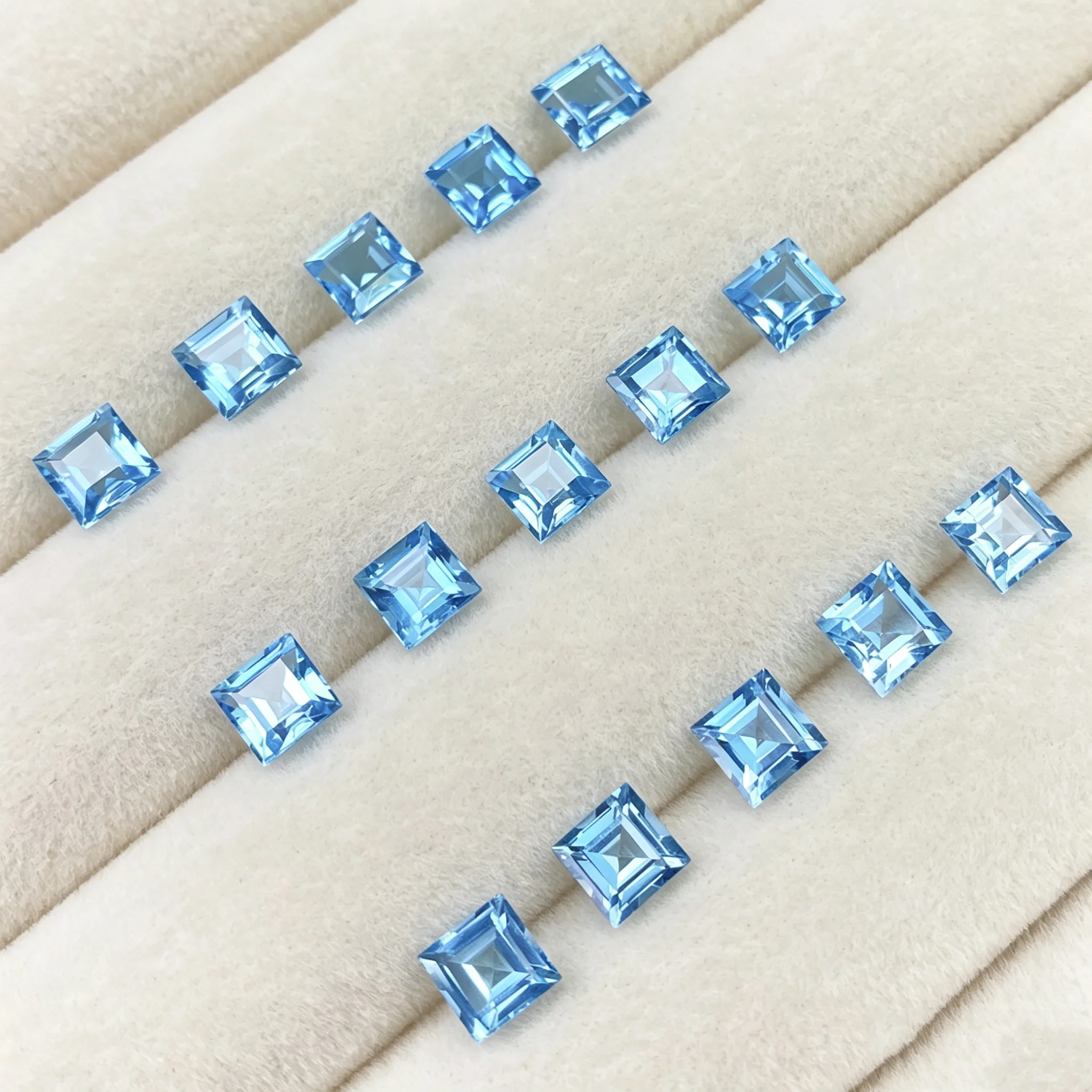 Loose Gemstone 10pcs 3pcs Eye Clean Facted Square 3x3mm-9x9mm Real Natural Swiss Blue Topaz Step Cut Baguette For Jewelry Making