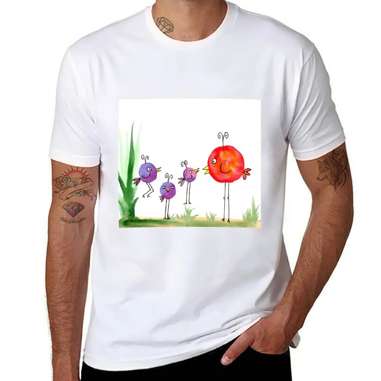 

Excited Bobble Birds in watercolour T-Shirt t shirts for man cotton funny cotton t shirts high quality T-shirt