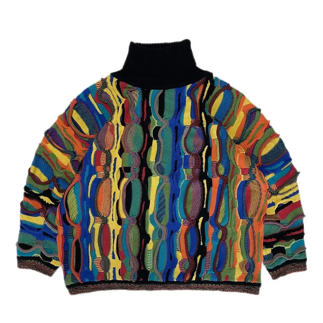 

Kapital Vintage Japan Loose BF Pop Color Contrast Pullover High Neck Long Sleeve Sweater for Men