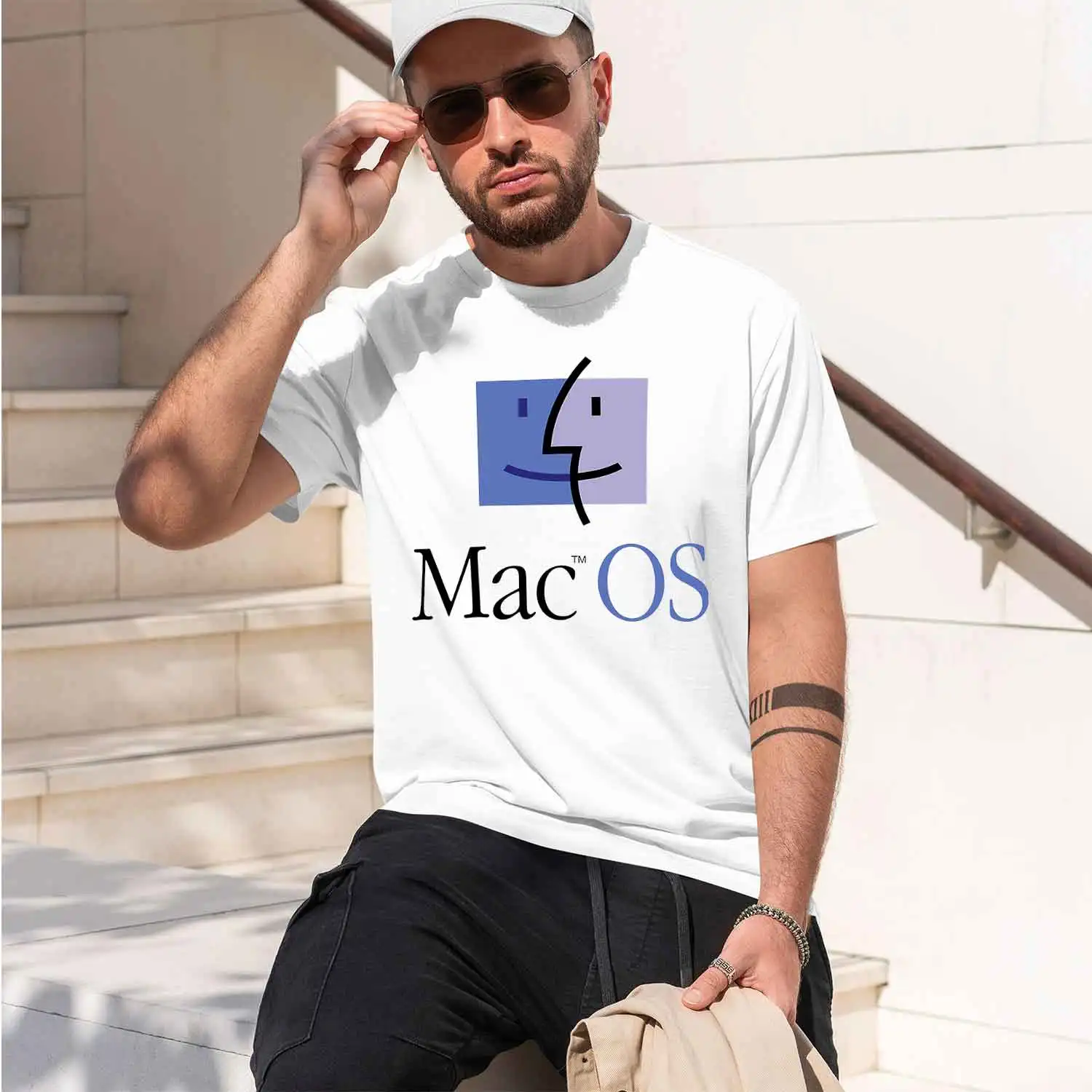 Macos Finder Face Logo 2026 New Model Men’s Short-sleeve crewneck T-Shirt Classic Casual Multiple Colors and Sizes for Daily Wea