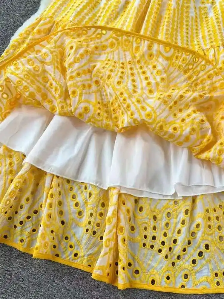 여성용 섹시한 컷 아웃 숄더 오프 레이어 프릴 자수 드레스, 신축성 허리, 홀리데이 롱 베스티도 비치, 빅 사이즈 슬림, 여름