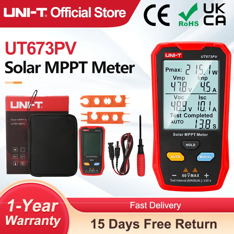Miernik solarny MPPT UNI-T UT673PV 5~800W, miernik mocy maksymalnej modułu PV, tester napięcia i prądu przy obciążeniu na zerowy napięcie i prąd, tester paneli fotowoltaicznych.