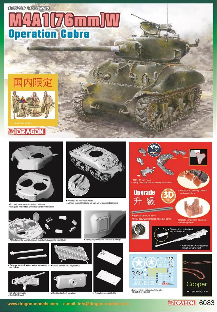 DRAGON 6083 1/35 Scale M4A1 (76mm) W Operation Cobra Tank Model Kit