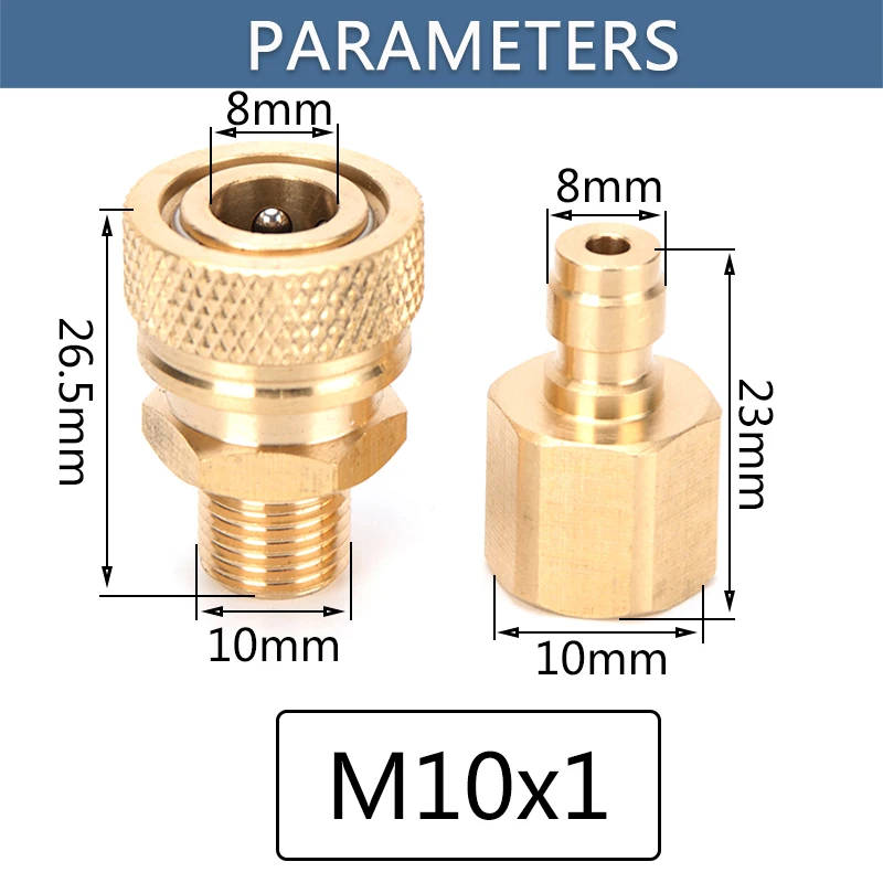 Recarga de aire de cobre M10x1, conector de enchufe hembra 1/8NPT macho, acoplador de desconexión rápida, ajuste 1/8bspp, 2 unids/set