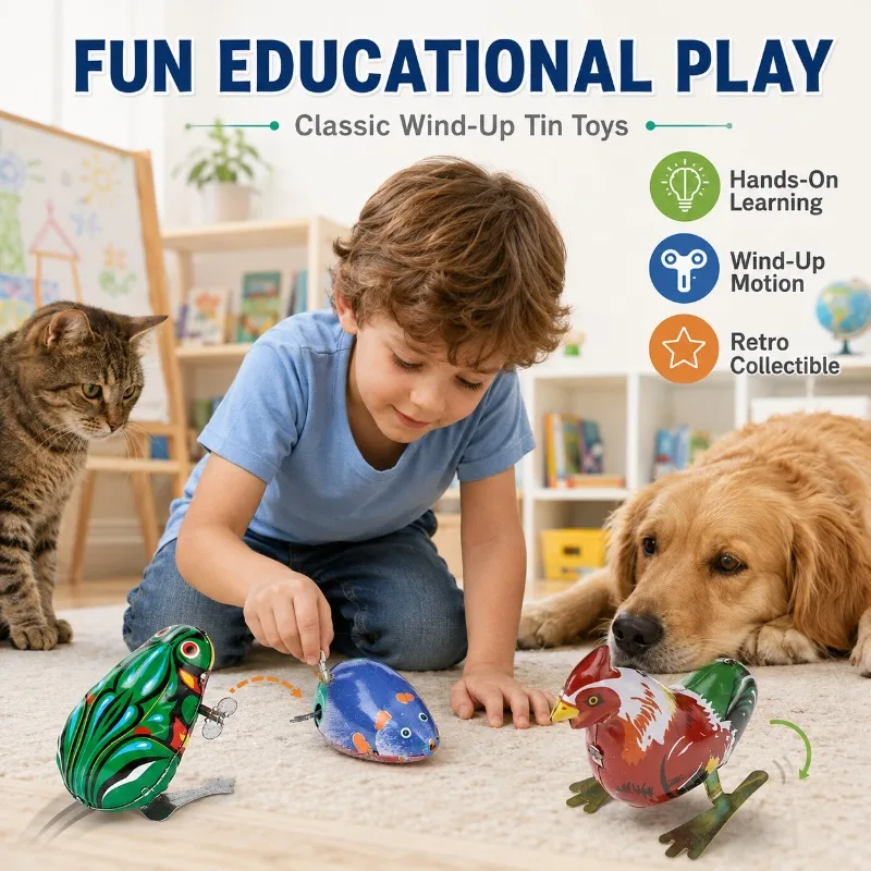 Classic Wind-Up Toy, Retro Tin Jumping Frog, Vintage Nostalgic Clockwork-Free Toy, Educational Play & Childhood Gift for Kids