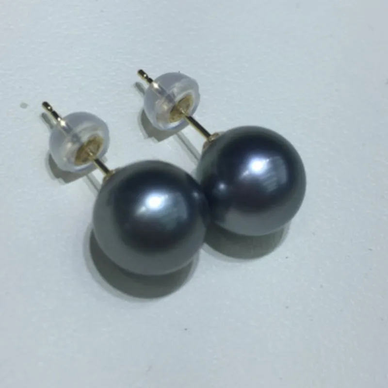 أقراط اللؤلؤ الأسود الطبيعي 925 إكسسوارات فضية 10-11 ملم