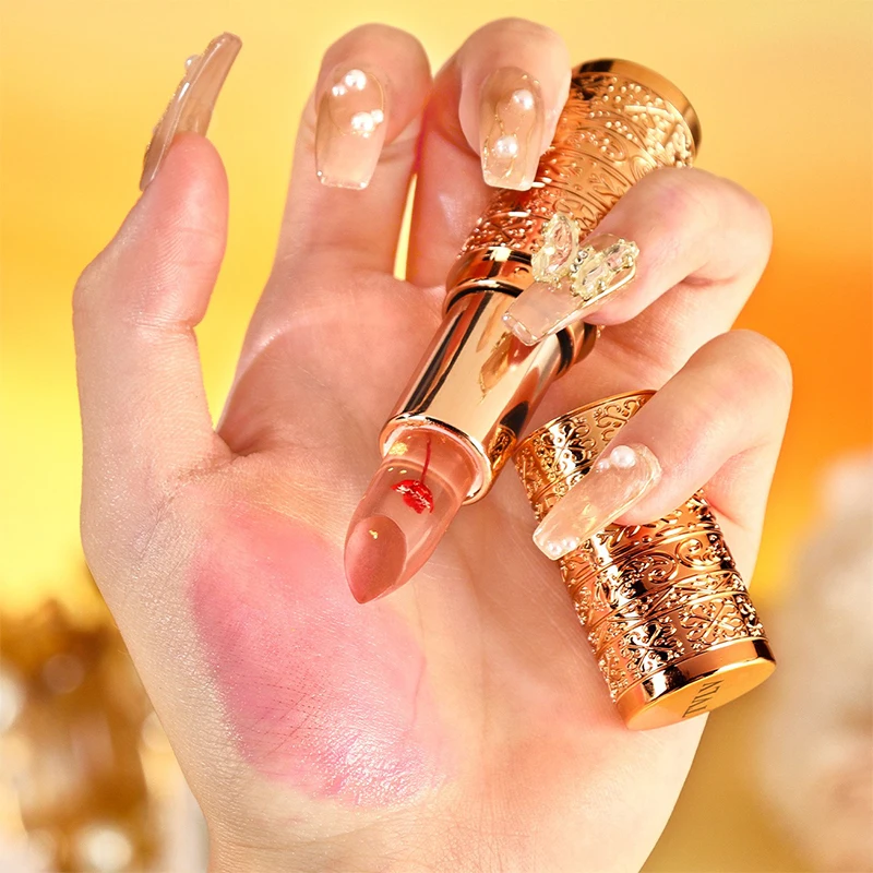 Batom de pétala que muda de cor de cristal para mulheres hidrata um bálsamo labial de longa duração e não pegajoso
