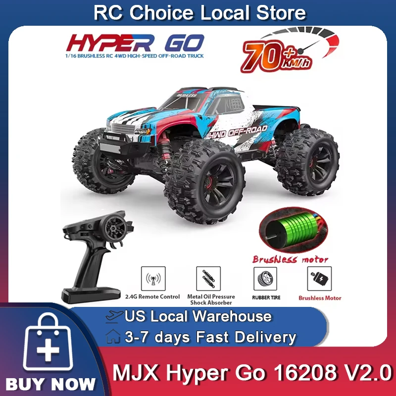 MJX 16208 V2.0 1/16 Rc Cars 4WD Off-Road Racing Truck Brushless 2.4g RC Cars Hyper GO High-speed Drift Remote Control Car Toys