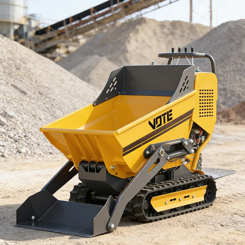 Minidumper de orugas personalizado con cargador frontal, capacidad de carga de 600 kg, para transporte de materiales de construcción