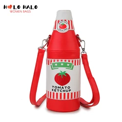 Divertente borsa a tracolla da donna con Design a bottiglia di Ketchup di pomodoro per ragazza borsa da festa con catena novità borsa da donna borsa quotidiana con pochette rossa carina