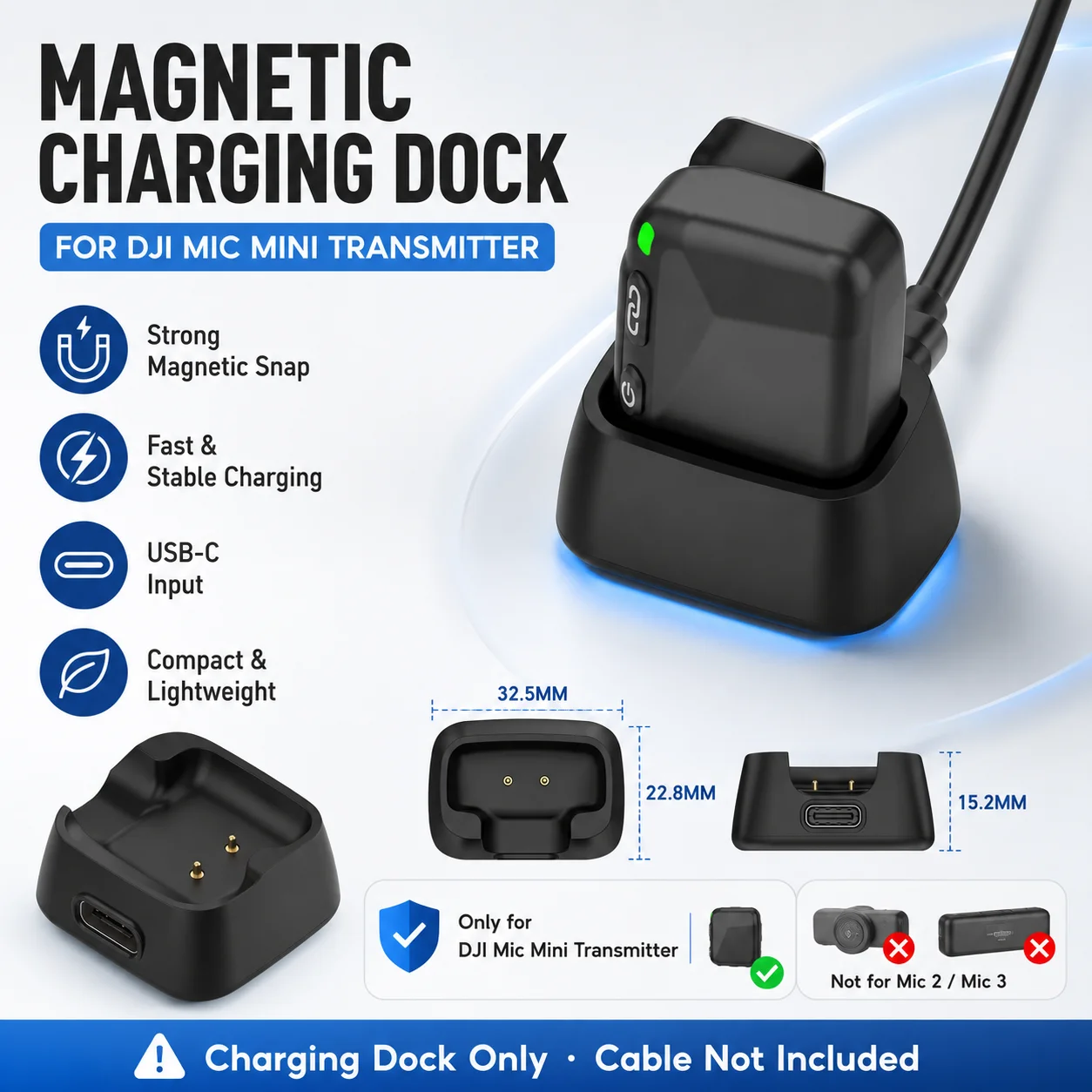Magnetic Charging Dock for DJI Mic Mini Microphone Transmitter,Portable Charging Stand for Mic Mini Wireless Lavalier Microphone