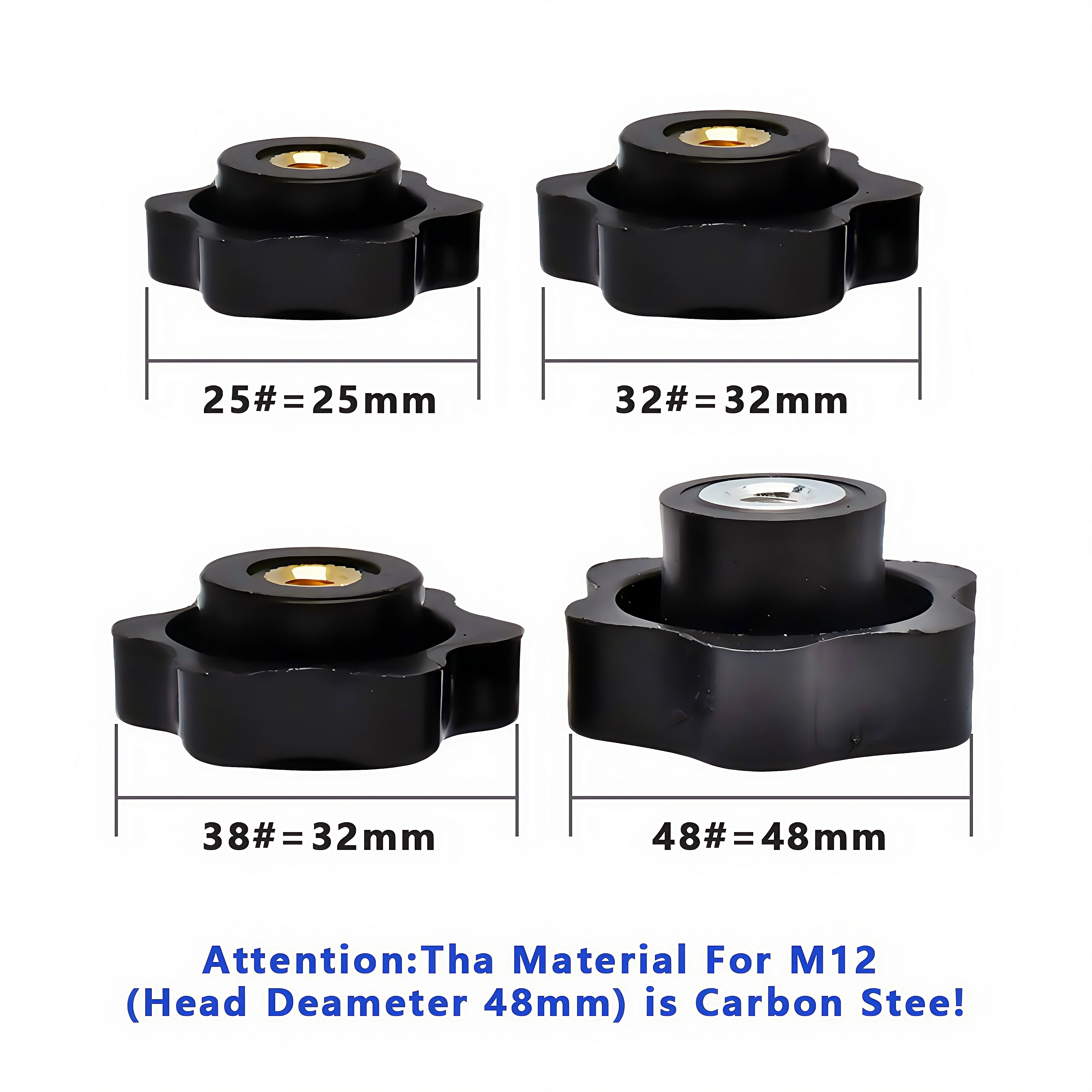 Plum Hand Tighten Nuts M4 M5 M6 M8 M10 M12 Black White Clamping Handle Plum Thread Hand Mechanical Manual Tighten Star Nuts