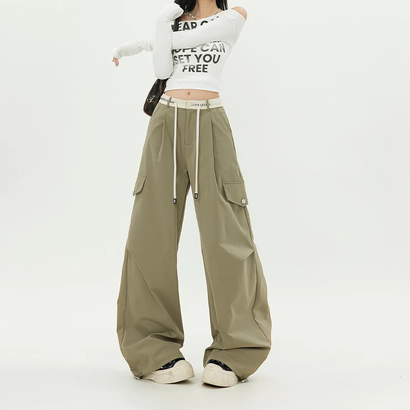 

Women Green Cargo Pants Harajuku Streetwear Oversize Parachute Pants Y2k Retro 2000s 90s Aesthetic Vintage Trousers Clothes 2024