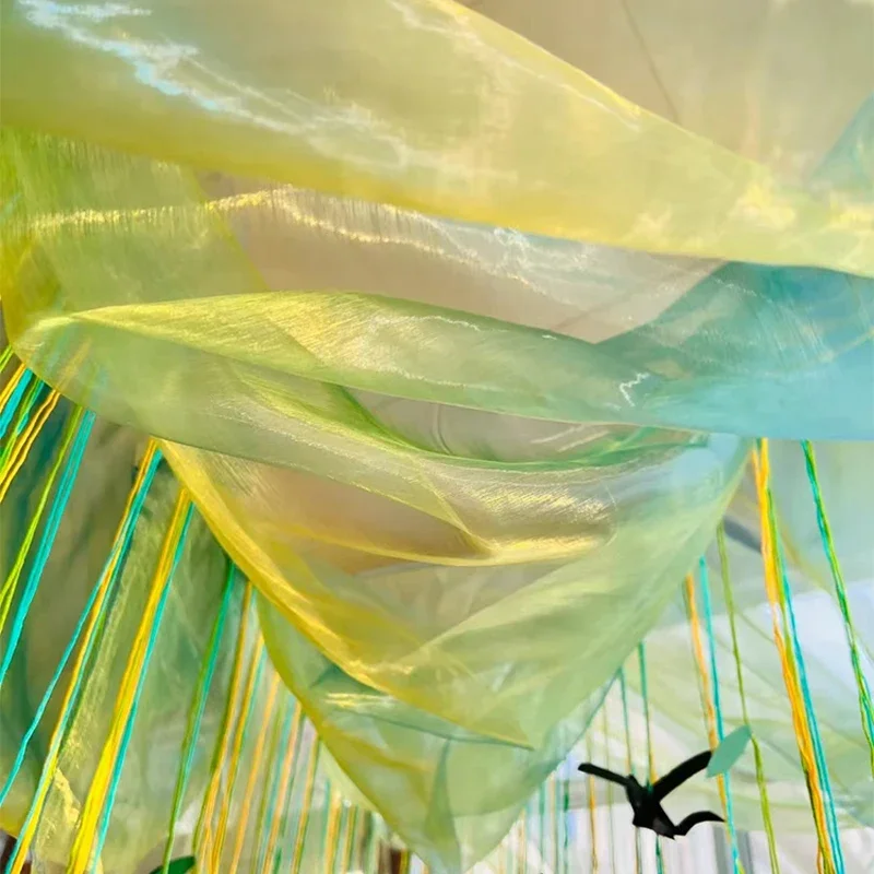 Лазерная пряжа Eugen постепенно меняющая цвет ткань для шитья одежды Hanfu DIY свадебный фон фото декоративная ткань