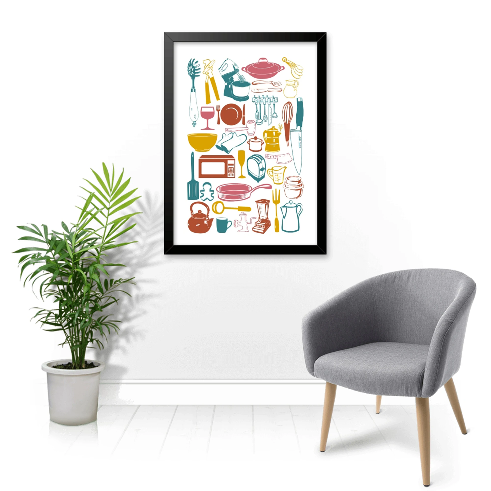 Modern Cute Kitchenware Illustration Wall Art Print Canvas Painting Poster Picture For Living Room,Kitchen Home Decor