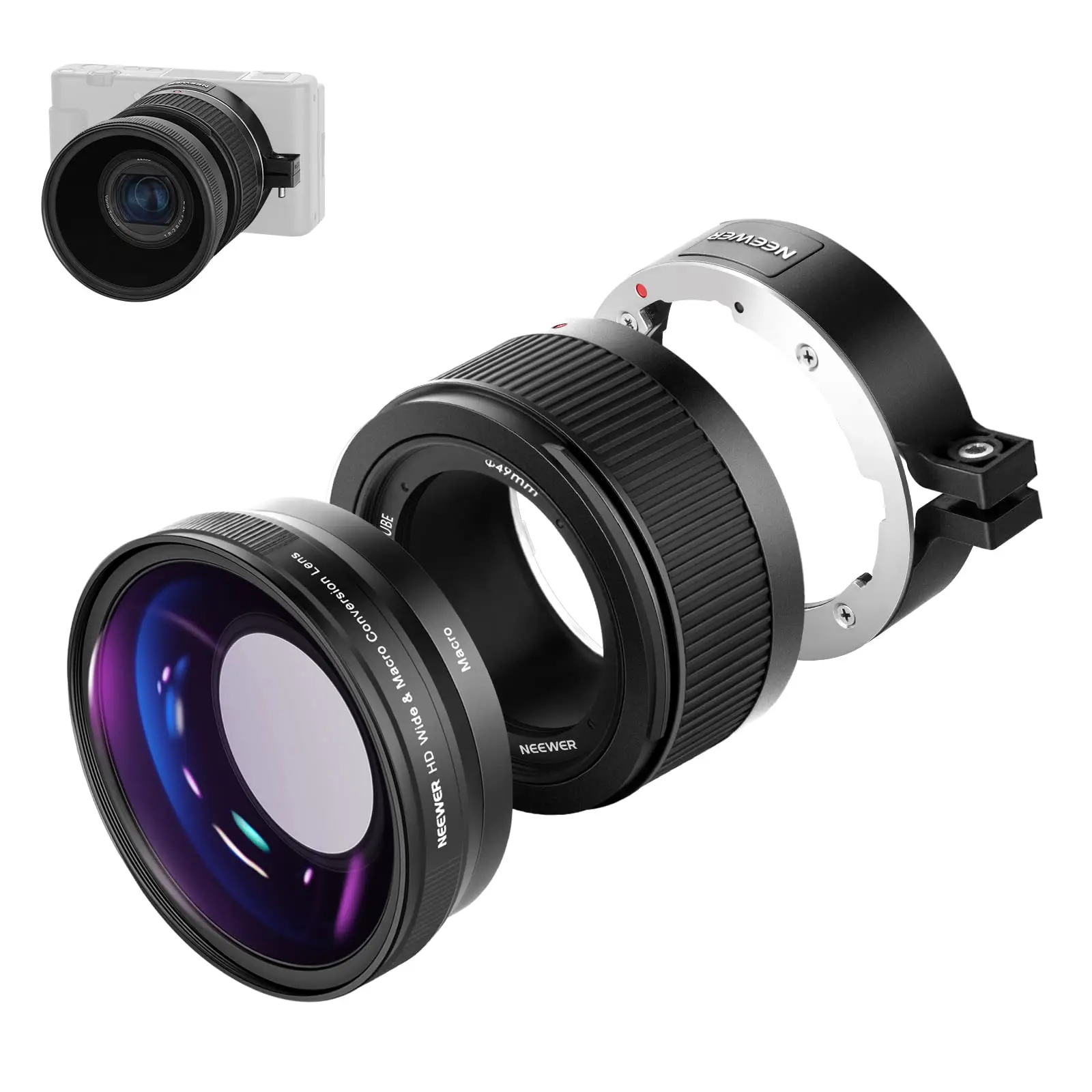 

NEEWER Wide Angle Lens Compatible with Sony ZV1 Camera 2 in 1 18mm HD Wide Angle & 10x Macro Additional Lens with Extension Tube