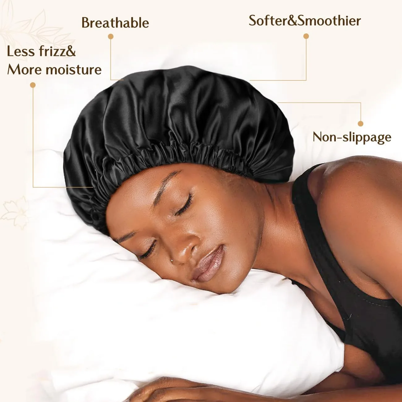 Adjustable Satin Sleep Cap, Double Layer Soft Bath Cap Reducing Skin Friction for Curly Hair Women