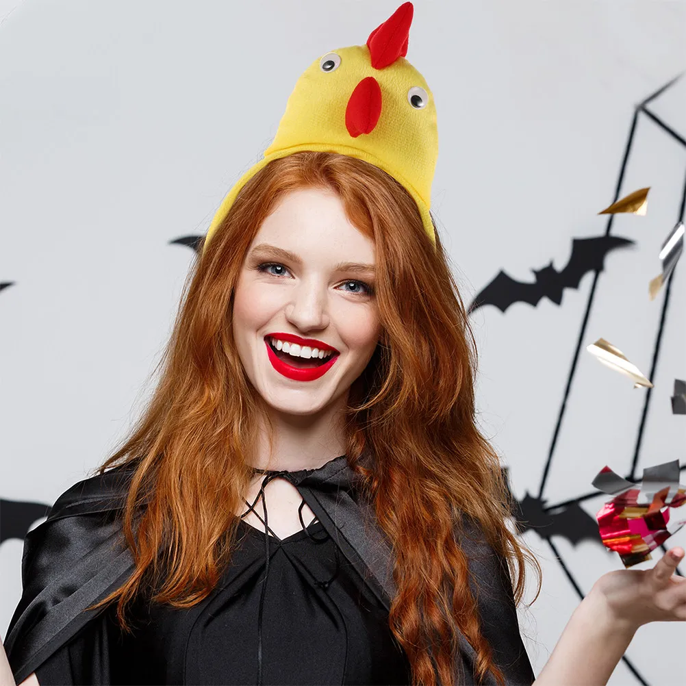 

2Pcs Chicken Party Costume Headband Cute Cartoon Animal Hair Hoop for Halloween Cosplay Stage Performance Dress Up Gift