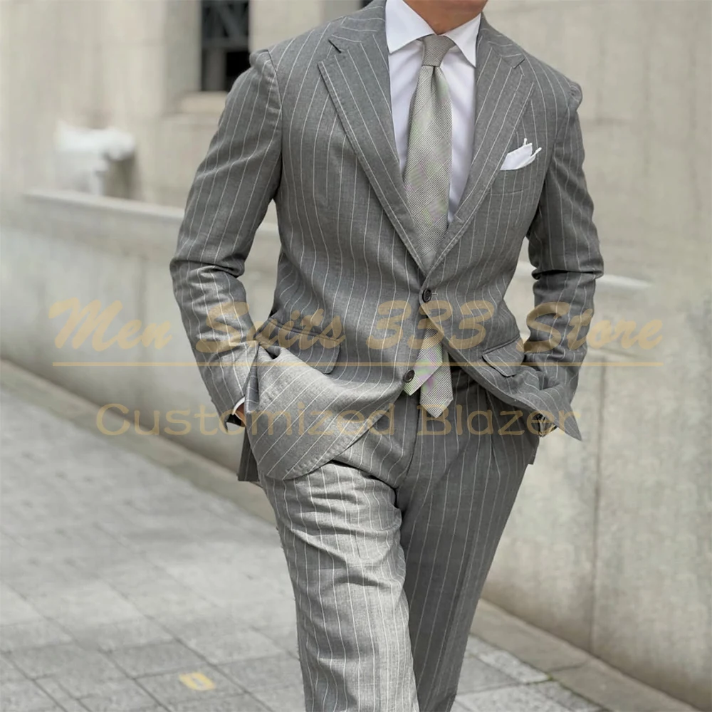 

Модные мужские костюмы в полоску: элегантные деловые комплекты из 2 предметов (пиджак и брюки), приталенный крой, высококачественный блейзер