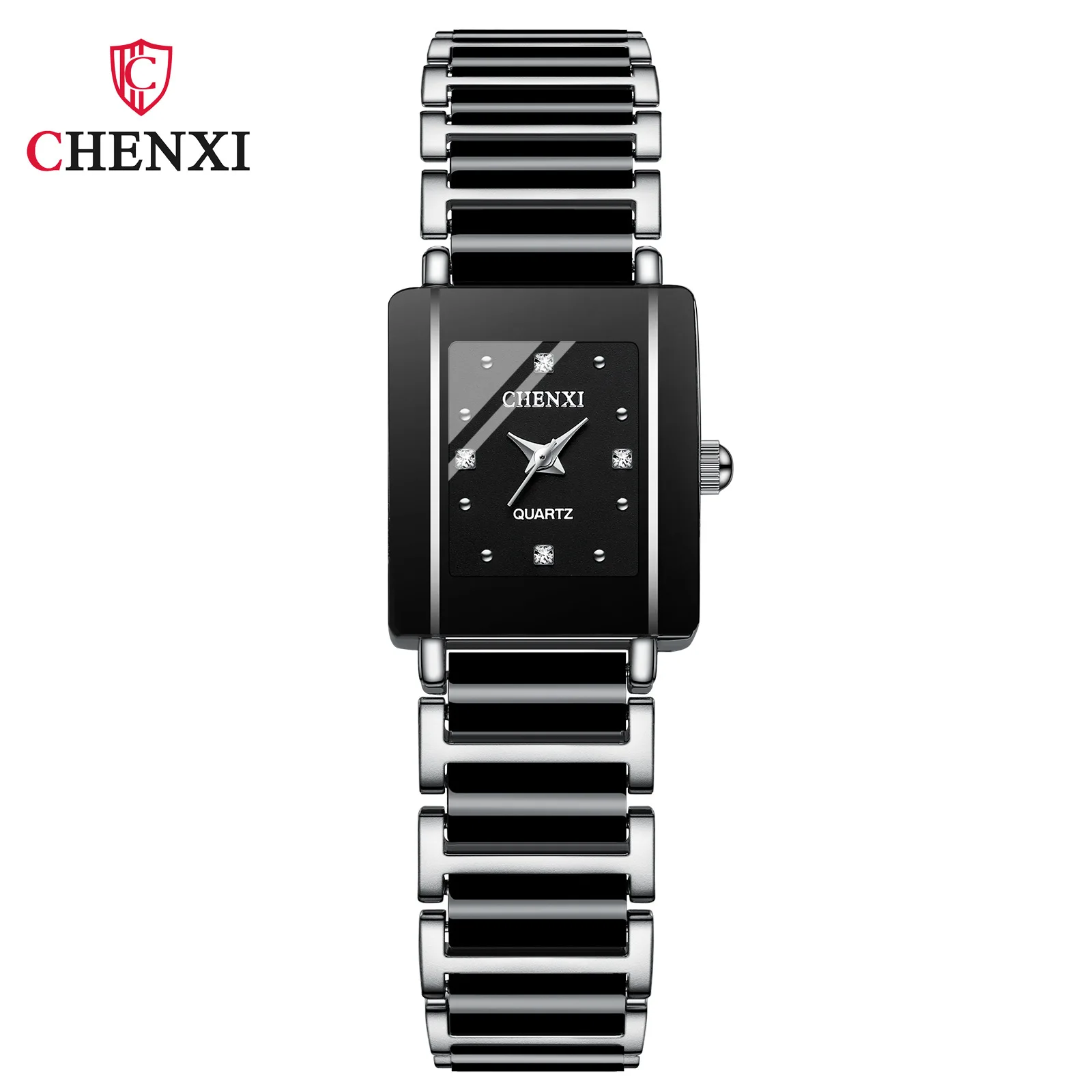 Chenxi 104a relógios de quartzo quadrados luxo simples branco preto masculino feminino relógio de pulso para casal presente