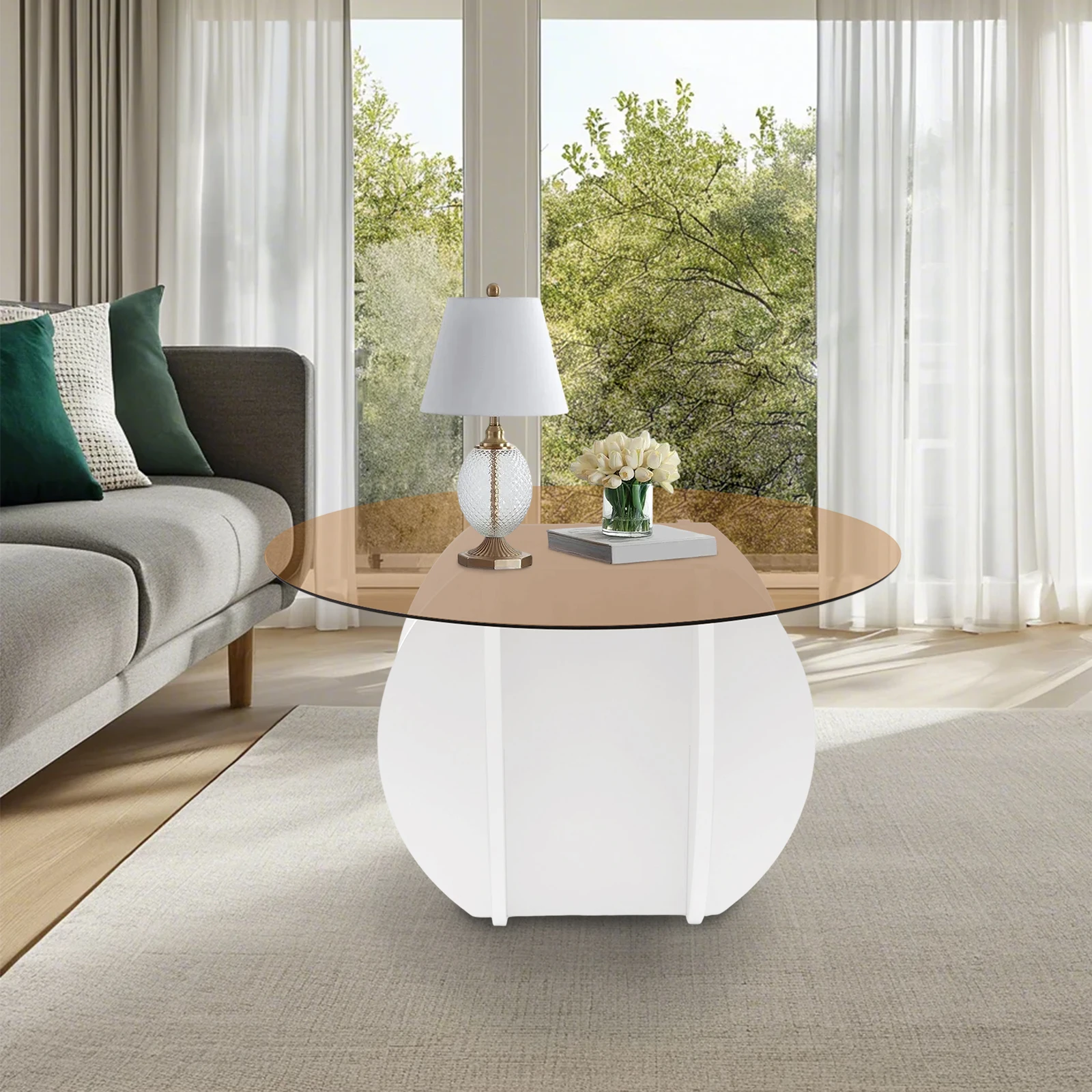70cm Round Tabletop Coffee Table Tempered Glass Coffee Table Load Bearing Capacity 100kg for Offices, Living Rooms, Guest Rooms