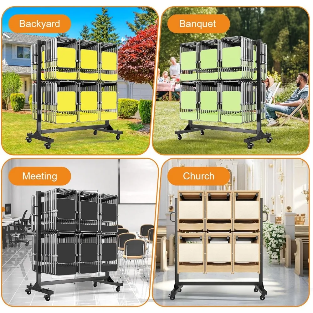 Robuust klapstoel- en tafelrek, geschikt voor 12 tafels of 84 stoelen, inclusief 50 stoelhoezen, capaciteit van 1100 lbs, winkelwagen
