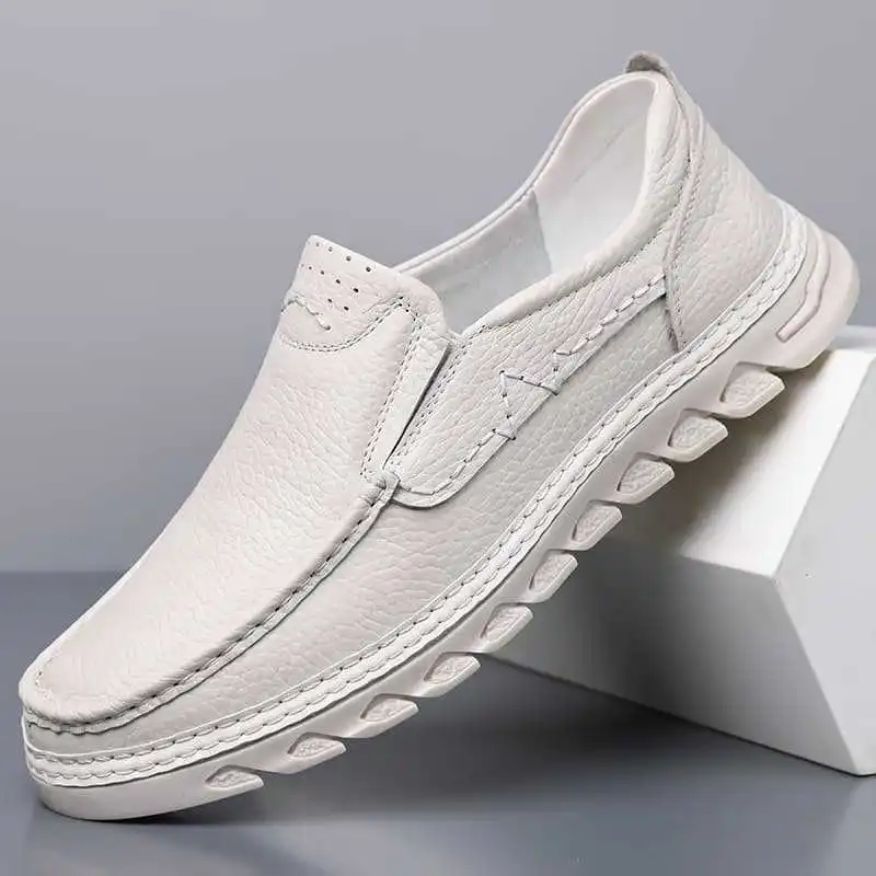 All Match Comfortable Breathable Slip on Flats Genuine Leather Shoes 2026 Spring Summer Loafers Casual Shoes Driving Moccasins