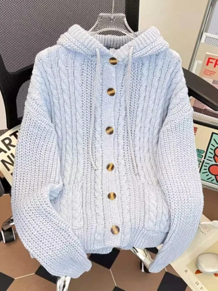 Unisex Sweater Cardigan 2025 Autumn Winter New Men's Hooded Cardigan Sweater Warm Loose Retro Casual Thickened Outerwear Women