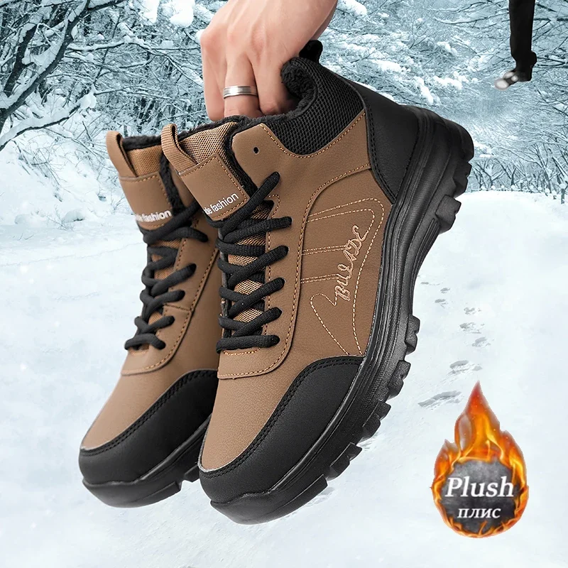 ELUVA 2025 Men's Snow Boots Waterproof Winter Boots Non-Slip Lightweight Warm Hiking Boots for Outdoor Work Tactical Shoes