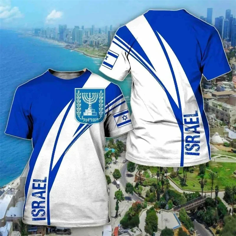 Israel Flag Men's T-shirt 3D Print Israelis National Emblem T Shirt For Men Short-sleeved Oversized Sports Male Clothing Tops image 3