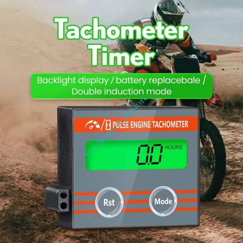 Service Hour Tachometer for Small Engines, Digital Display with Inductive and Contactless Speed Reading, Replaceable Battery