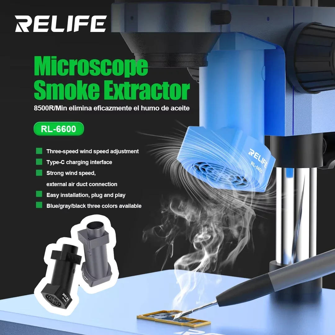 RELIFE RL-6600 Powerful Microscope Smoke Extractor Type-C Mobile Phone Welding Repair Oil Fumes Oil Fumes Exhaust Fan Tool