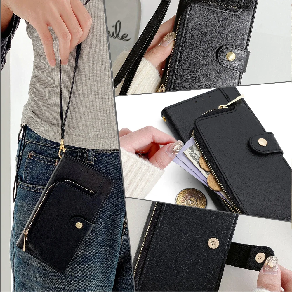 GEFENIS Zipper Wallet Phone Case For Oneplus Nord CE 3 2 Lite 2T N30 N20 SE N300 N200 Lite Leather Flip Case Card Slots Lanyard