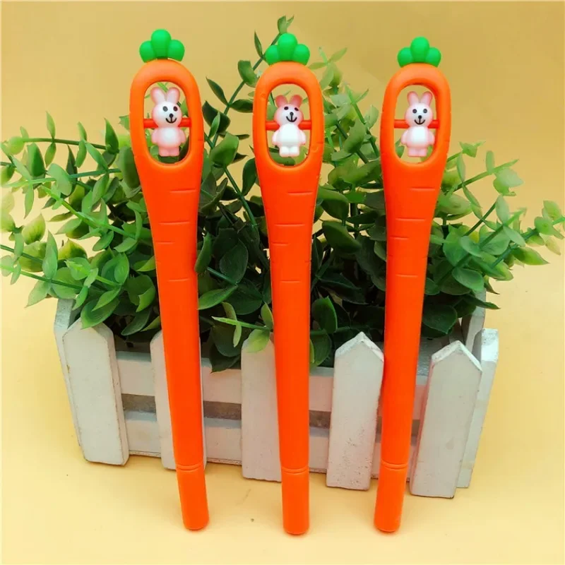 60 Pcs Creative Rotating Radish Rabbit Soft Rubber Erasable Gel Pen Creative Student Friction Easy Erasable Neutral Pen