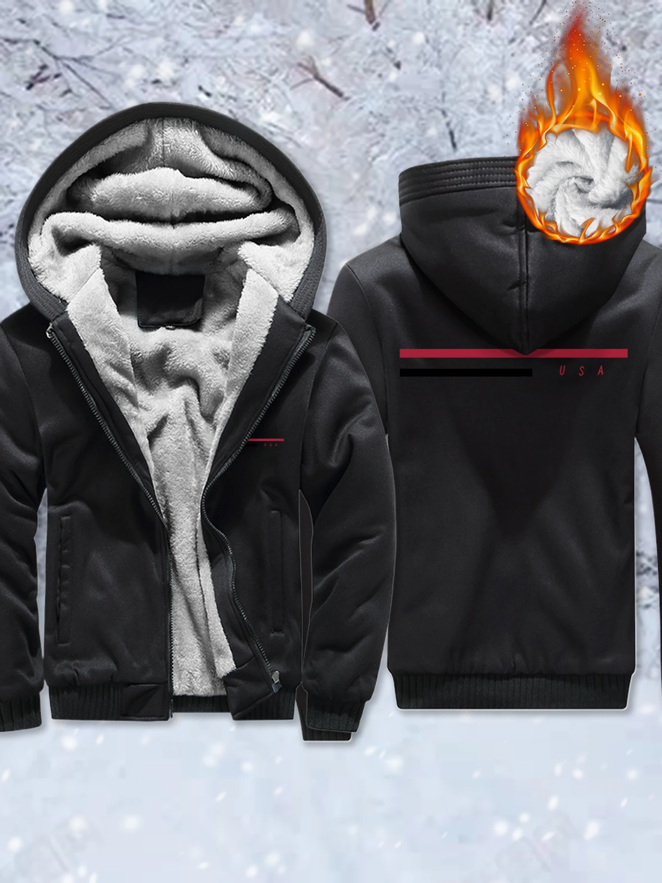 

Зимние мужские флисовые теплые куртки с простыми линиями в США, повседневная удобная уличная одежда, модная утепленная толстовка на молнии с карманами и карманами